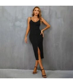 Sexy Split V-Neck Button Slim Fit Mid-Length Sling Dress Wholesale Dresses SDN537998 -DivaLook Shop 4ce464f3 e9f4 432b 9e32 3f901284cddd 35467053621530614f1cf12c9ae80729