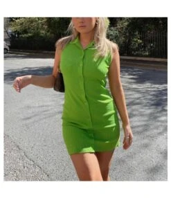 Fashion Lapel Sleeveless Shirtdress Single-Breasted Knit Bodycon Dress Sexy Wholesale Jersey Dresses SDN532473