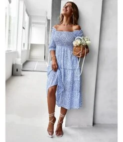Sexy Off Shoulder Floral Midi Swing Dress High Waist Petal Sleeve Slim Vacation Wholesale Dresses SDN560630 -DivaLook Shop 522cdea3 c51b 47be 8740 0c69a1910e9a ad81282047af478eceeafd2670b91ce7