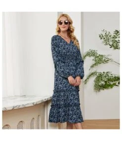 Lantern Sleeve Wooden Ear Print Slim V-Neck Midi Dress Wholesale Dresses SDV463970 -DivaLook Shop 575b908d e915 414a a5bf e50966d59786 1c5cb4217aa384282b7d38aadf3059aa
