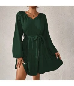 Casual Long Sleeve Tie-Up Ruffle Swing Dress Wholesale Dresses SDN536205