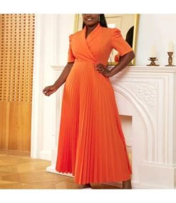 Suit Collar Business Commuting Pleated Puff Sleeve Dress Wholesale Dresses N4623050600023