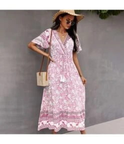 Floral Print V Neck Fringe Tie-Up Short Sleeve Resort Dress Wholesale Womens Boho Dresses SDN533139 -DivaLook Shop 68060ad4 39da 4554 a076 92de8a857517 0cc7f0a57d82ed416280cfb3640fb8e7
