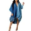 Colorblock Loose Iong Sleeve Rregular Denim Shirtdress Wholesale Shirt Dresses SDN535416