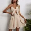 Lace-Up Solid Color Bowknot Cotton & Linen Slip Vacation Dress Wholesale Dresses Sexy Womens Clothing SD204239