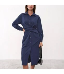 Long Sleeve Mid-Length Casual Waist Temperament Shirtdress Wholesale Shirt Dresses N5323021400229