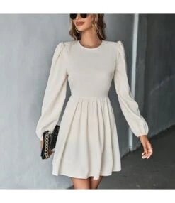 Solid Color Sexy Backless Puff Long-Sleeve A-Line Dress Wholesale Dresses SDN537992