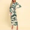 Casual Contrast Print Maxi Dress Crew Neck Sexy Backless Slim Long Sleeve Wholesale Dresses SDN560149