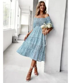 Sexy Off Shoulder Floral Midi Swing Dress High Waist Petal Sleeve Slim Vacation Wholesale Dresses SDN560630 -DivaLook Shop 6e67f782 cb7d 4e9a 9443 6e5c52432ca1 2123784a2fe619e8bda3763710255e00