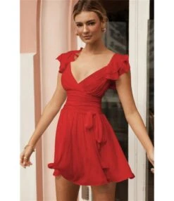 Sexy Deep V Ruffles Sleeve Dress Solid Color Lace-Up Backless Wholesale Dresses SDN560229 -DivaLook Shop 6f3a3148 bc91 4134 8112 296d71ae30bb 3ec3a622176420a30f154f30f61bc7b8