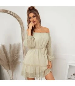 Sexy Off Shoulder Flocking Mini Dress Solid Color Long Sleeve Lace Up Flowy Wholesale Dresses SDN560434 -DivaLook Shop 7387b382 d348 4be0 85e2 bf605a2ac390 d2a52e359838cecea8902b48e9c25d0f