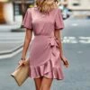 Summer Casual Round Neck Solid Color Ruffled Wrap Dress Wholesale Dresses N5323022800186 -DivaLook Shop 782eda18bd484f2396fbafb800ff25b4 4