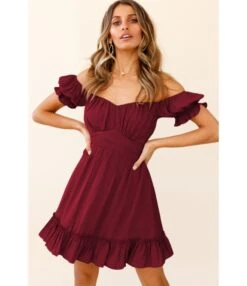 Solid Color Puff Sleeve Ruffles Off Shoulder Tied Rope Vacation Dress Wholesale Dresses SD203764 -DivaLook Shop 7a5e8648 97e9 4b87 acb1 72365695292b 713C54D6F1FB9541F952BEEF61B5D0B8