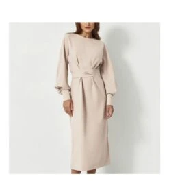 Tie Niche Solid Color Long-Sleeved Commuter Midi Dress Wholesale Dresses SDV463828
