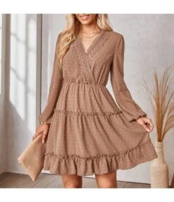 Casual V-Neck Long Sleeve Jacquard Swing Lace Dress Wholesale Dresses SDN535898
