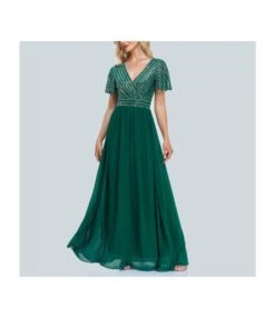 Short Sleeve Sequin Chiffon Swing Party Prom Evening Dress Wholesale Maxi Dresses SDN535279