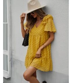 V-Neck Chic Wholesale Dresses Flocking Solid Color Casual Dresses SD202892 -DivaLook Shop 7dccc055 fc22 42be a98e a1cdf8187ada 89D1265266172BC985A7DFDD2380E4E8