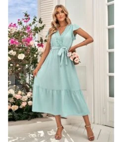 Casual Solid Color Casual Tie-Up Waist Jacquard V-Neck Ruffled Dress Wholesale Dresses SDN539978 -DivaLook Shop 83285aba 31a7 4ace b1f2 f4a4e68dc32b 231747f2a085843e452dd1437c4e87c1