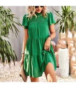 Elegant Puff Sleeve High Waist Smocked Dress Wholesale Dresses SDN539510