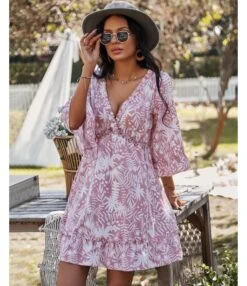 Sexy Deep V Print Ruffle Dress Short Sleeve Loose Wholesale Dresses SDN560603 -DivaLook Shop 89a6bf9e aed0 49d2 b897 7805c28aed7e b369cb1496affbc622d77db80325a004