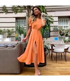 Fashion Crew Neck Puff Sleeve A-Line Midi Dress Single-Breasted Slit Solid Color Wholesale Dresses SD58855 -DivaLook Shop 8a347979 03b4 428d b6d6 b452bbf43127 O1CN01ZruFME1dqUfNzoHLT 3020913787 0 cib