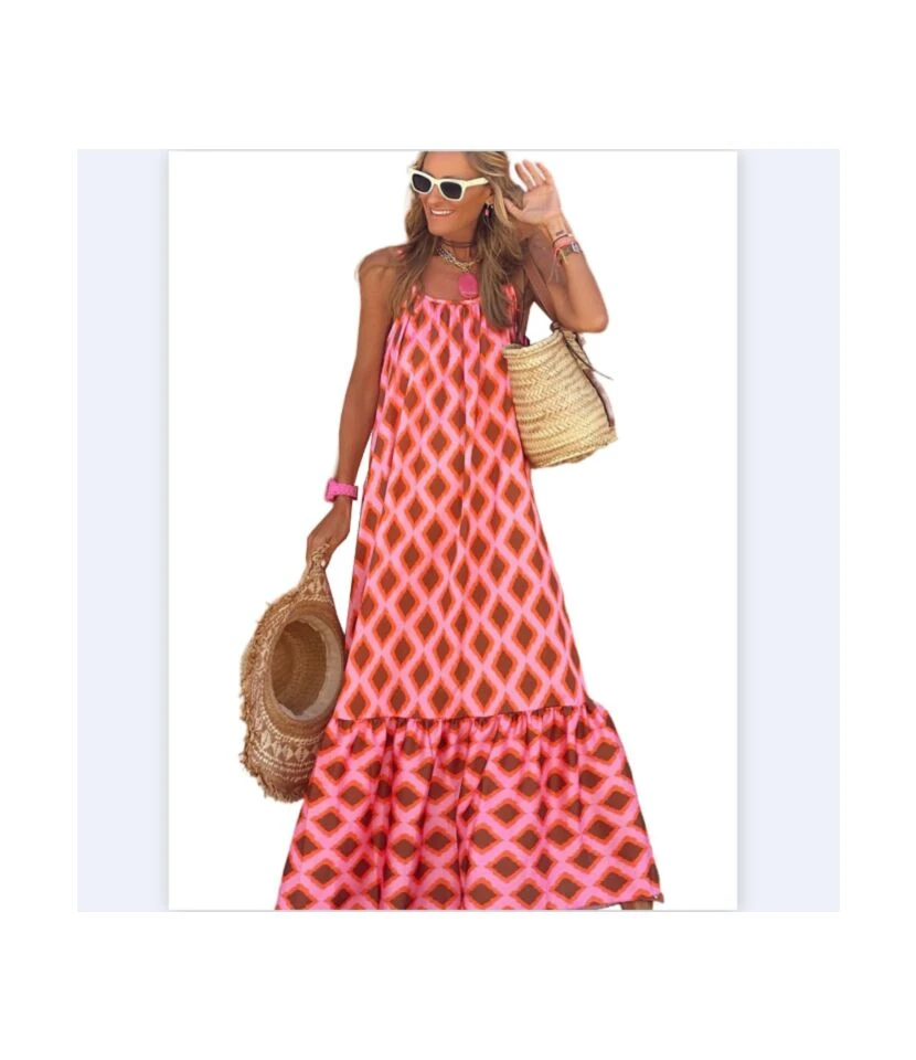 Geometric Print Loose Sling Sleeveless Dress Wholesale Dresses N4623051900013