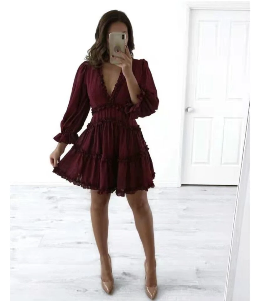 Floral Print Long Sleeve Vacation Dress Wholesale Dresses Backless Puff Sleeves SD203967 7 Floral Print Long Sleeve Vacation Dress Wholesale Dresses Backless Puff Sleeves SD203967 - Image 5