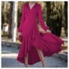 Irregular Ruffled Fashionable Long-Sleeved V-Neck Maxi Dress Wholesale Dresses SDV464122