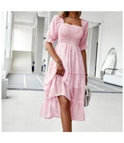 Sexy Off Shoulder Floral Midi Swing Dress High Waist Petal Sleeve Slim Vacation Wholesale Dresses SDN560630