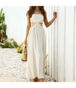 Women Spaghetti Strap Sleeveless Bandage Hollow Out Wholesale Maxi Dresses SDN580503