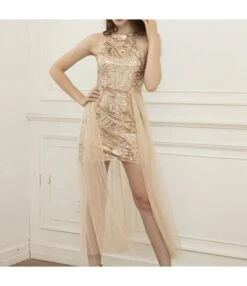 Mesh Panel Sequin Wholesale Party Dresses SD182249