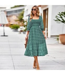 Printed High Waist Square Collar 3/4 Sleeve Flowy Dress Wholesale Dresses N5323021300017 -DivaLook Shop 95be9438db0d44c89746afa9011a2bfc 4