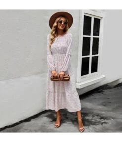 Floral Print Casual Nipped Waist Swing Smocked Dress Wholesale Dresses SDN536741