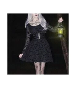 Dark Temperament Bat Jacquard Bell Sleeve A Swing Dress Wholesale Dresses Without Belt N46923031300022