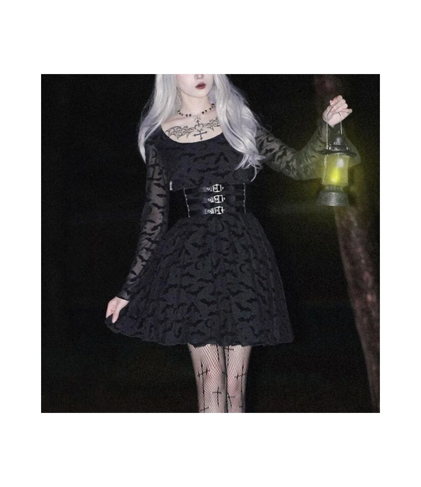 Dark Temperament Bat Jacquard Bell Sleeve A Swing Dress Wholesale Dresses Without Belt N46923031300022 3 Dark Temperament Bat Jacquard Bell Sleeve A Swing Dress Wholesale Dresses Without Belt N46923031300022