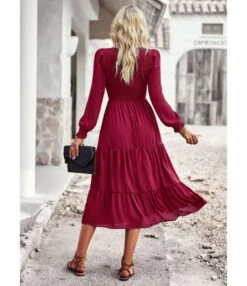 Solid Color Long Sleeve High Waist Mid-Length Smocked Swing Dress Wholesale Dresses SDN539501 -DivaLook Shop 96c84d20 631b 4724 b8fb 83aeb06ed4ce de701b645b975c2a443fa14e3c470422