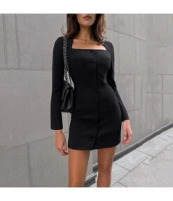 Long Sleeve Right-Angle Shoulders Fashion Slim Fit Sexy Bodycon Dress Wholesale Dresses SDN538617