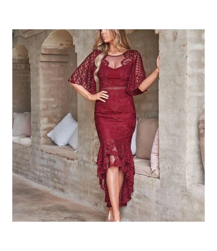 Solid Color Flare Sleeve Lace Slim Elegant Ruffled Fishtail Prom Evening Dress Wholesale Dresses SDN533602 5 Solid Color Flare Sleeve Lace Slim Elegant Ruffled Fishtail Prom Evening Dress Wholesale Dresses SDN533602 - Image 3