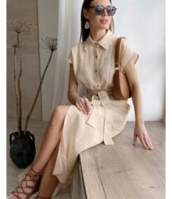 Elegant Solid Color Short Sleeve Single-Breasted Lapel Long Shirt Dress With Waistband Wholesale Dresses N5323032800057 -DivaLook Shop O1CN011SKXdi2GztrUVwqGY 2212501819087 0 cib
