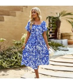 Elegant Botanical Floral Full Print Bubble Sleeve Square Neck Long Dress Wholesale Dresses V5923041200043 -DivaLook Shop O1CN012TRJcU1ND4n8MN2Ec 2425141535 0 cib 4