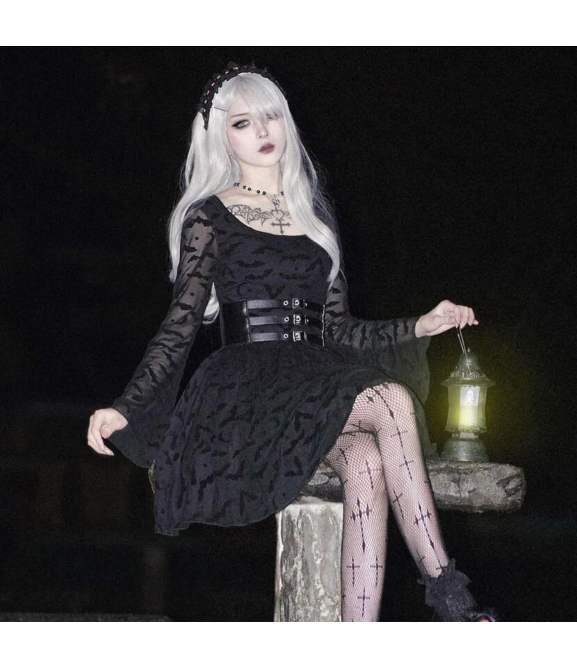 Dark Temperament Bat Jacquard Bell Sleeve A Swing Dress Wholesale Dresses Without Belt N46923031300022 6 Dark Temperament Bat Jacquard Bell Sleeve A Swing Dress Wholesale Dresses Without Belt N46923031300022 - Image 4