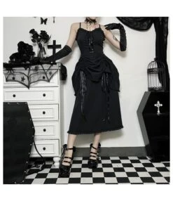 Dark Punk Stylish Slim Drawstring Strap Suspender Dress Wholesale Dresses N4623051900076