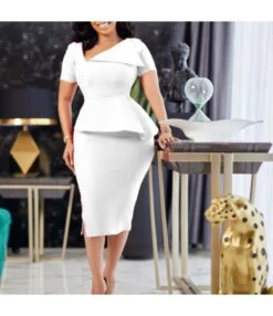 Sexy Short-Sleeved Solid Color Slant Neck High Waist Pencil Dress Wholesale Dresses N5323032800166 -DivaLook Shop O1CN013yd8Zu26UceiXtt7S 4225457665 0 cib 6