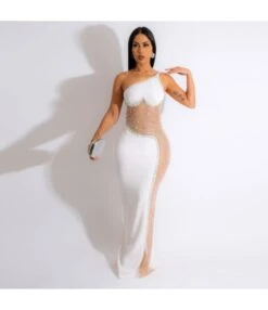 Sexy Pearl Hot Drill See-Through Mesh Oblique One-Shoulder Dress Wholesale Dresses V5923031800123 -DivaLook Shop O1CN014HGAPJ1ESLQzZoGK7 2845100350 0 cib 5