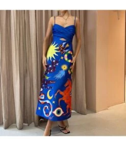 Fashion Personalized Graffiti Printed Halter Sexy Backless Dresses Wholesale Dresses N5923080800031