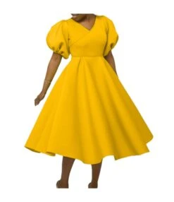 Fashion Solid Color V-Neck Bubble Sleeve Dress Wholesale Dresses V5923050300080 -DivaLook Shop O1CN01CMpReb1qrUazkJcbc 4225535549 0 cib