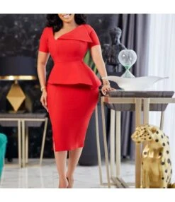 Sexy Short-Sleeved Solid Color Slant Neck High Waist Pencil Dress Wholesale Dresses N5323032800166