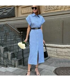 Elegant Solid Color Short Sleeve Single-Breasted Lapel Long Shirt Dress With Waistband Wholesale Dresses N5323032800057 -DivaLook Shop O1CN01DptSvc2GztrU5VkMI 2212501819087 0 cib