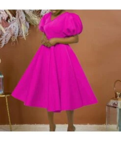 Fashion Solid Color V-Neck Bubble Sleeve Dress Wholesale Dresses V5923050300080 -DivaLook Shop O1CN01EFvY2b1qrUatlNBqf 4225535549 0 cib 6