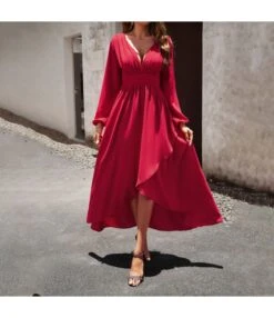 Sexy Long-Sleeved V-Neck Waist Slimming Big Hem Dresses Wholesale Dresses N5923080800014